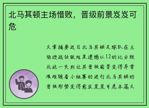 北马其顿主场惜败，晋级前景岌岌可危