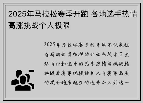 2025年马拉松赛季开跑 各地选手热情高涨挑战个人极限